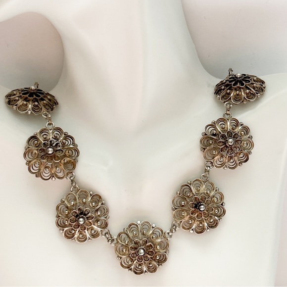 Rare Semi-Antique Henrik Lund 830 Silver Filigree Medallion Necklace